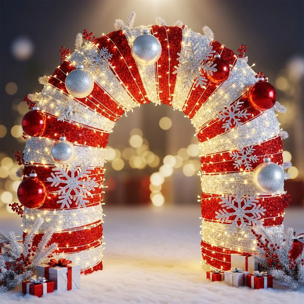 Candy-Cane Inspired Spiral with Red and Silver Stripes