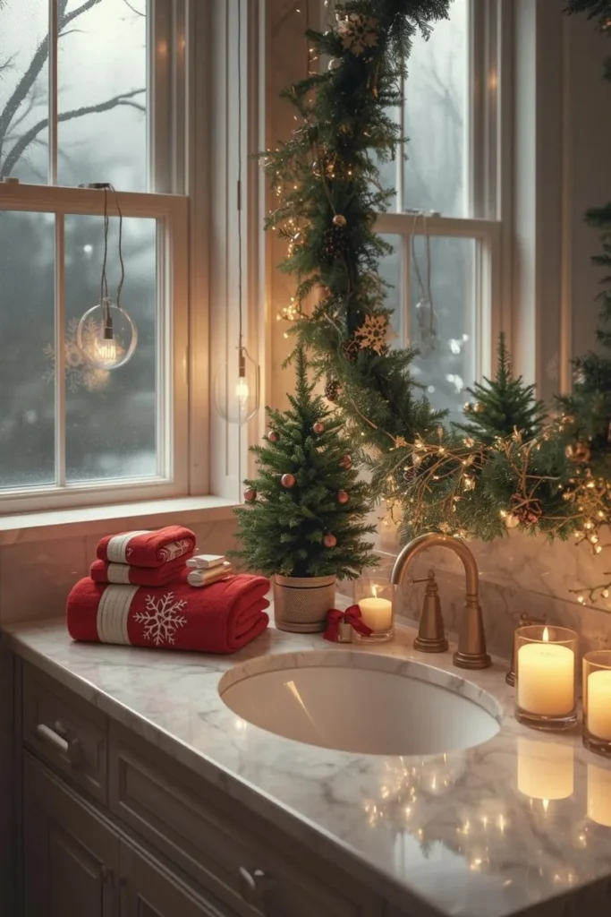 . Christmas-Themed Bathroom Accents