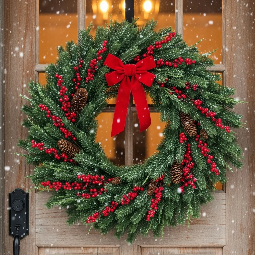 Classic Evergreen Wreath with Red Berries
