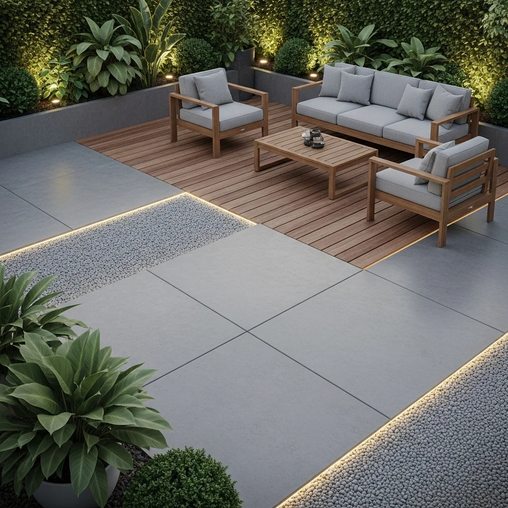 Concrete Patio with Mixed Material Flooring