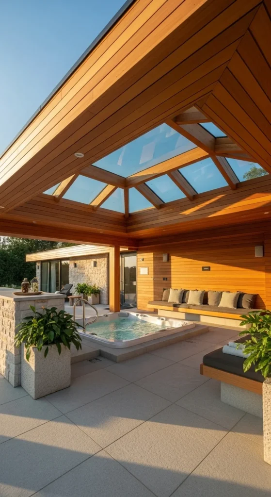 Covered Hot Tub Area with Skylights