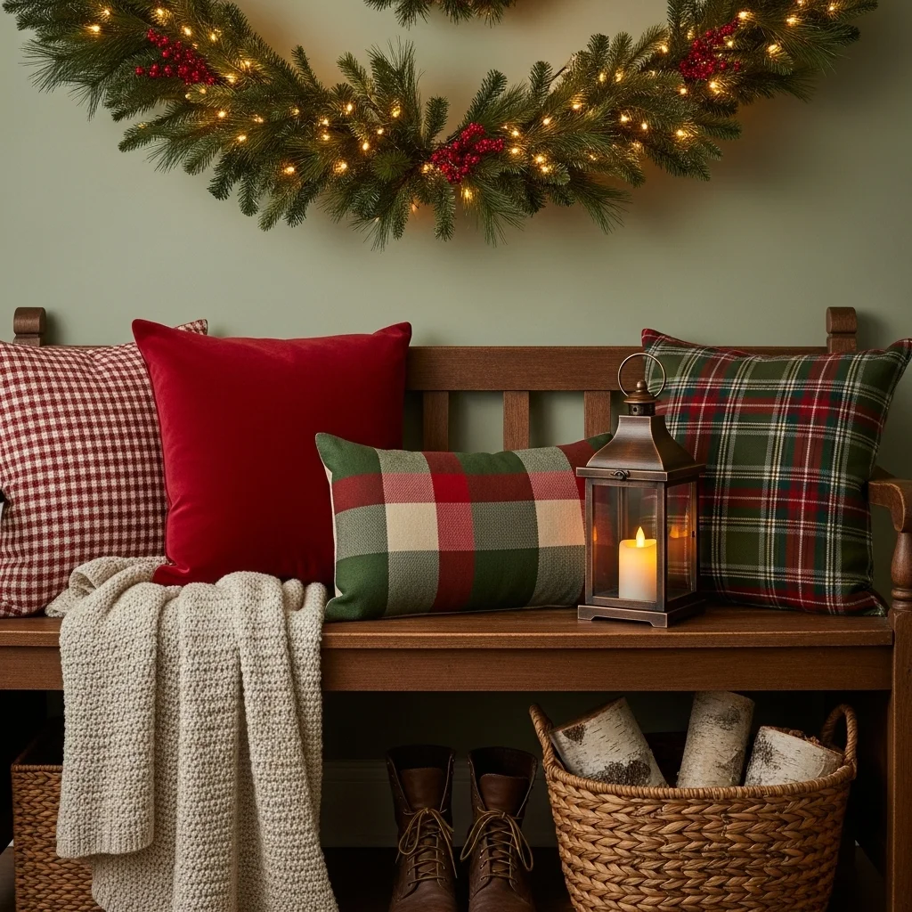 Cozy Bench with Holiday Pillows