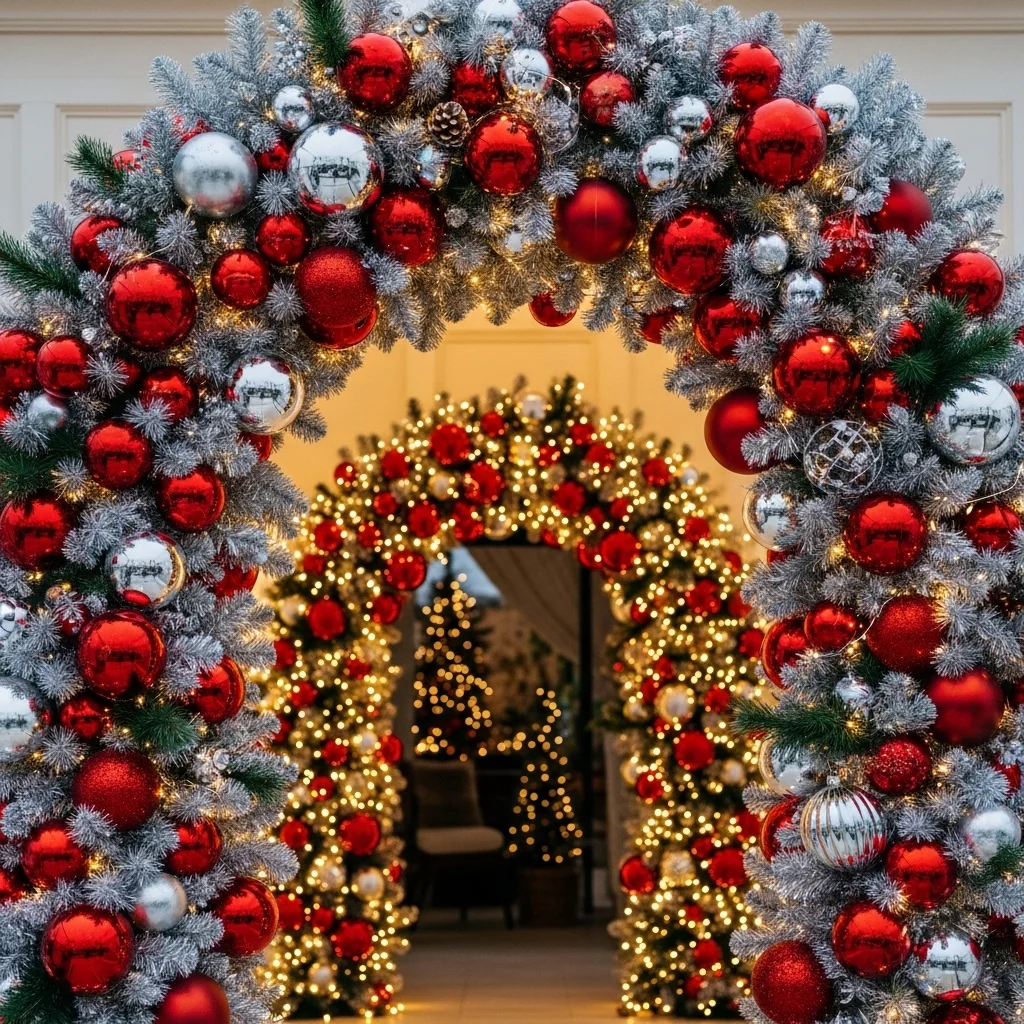  Elegant Silver Garland Base with Red Ornament Pops
