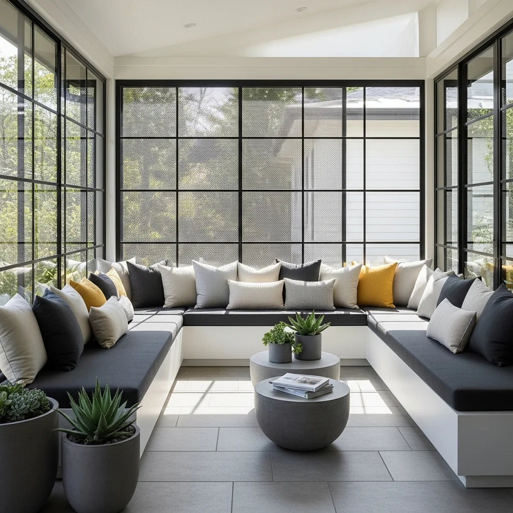 Enclosed Porch with Built-In Seating