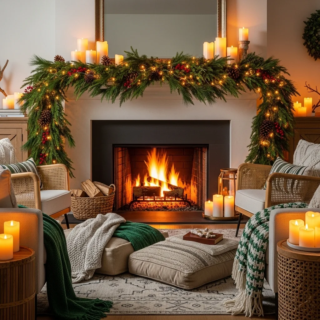 Evergreen Garland with Twinkling Lights