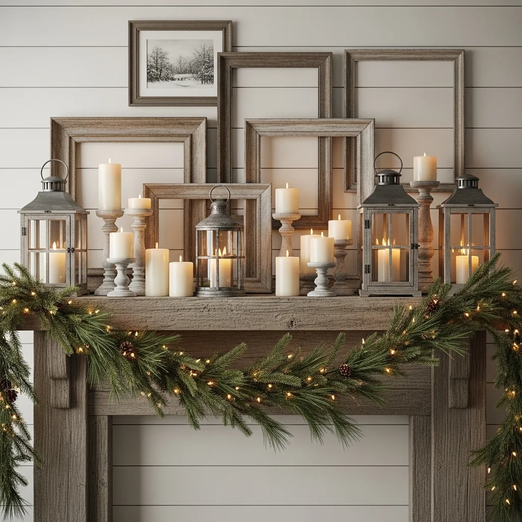 Farmhouse-Style Mantel with Seasonal Decor