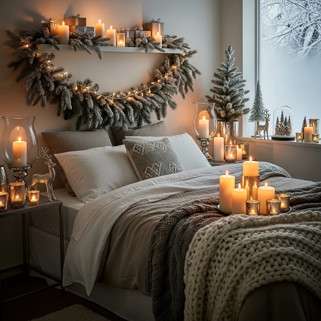 Frosted Greenery and Candle Display