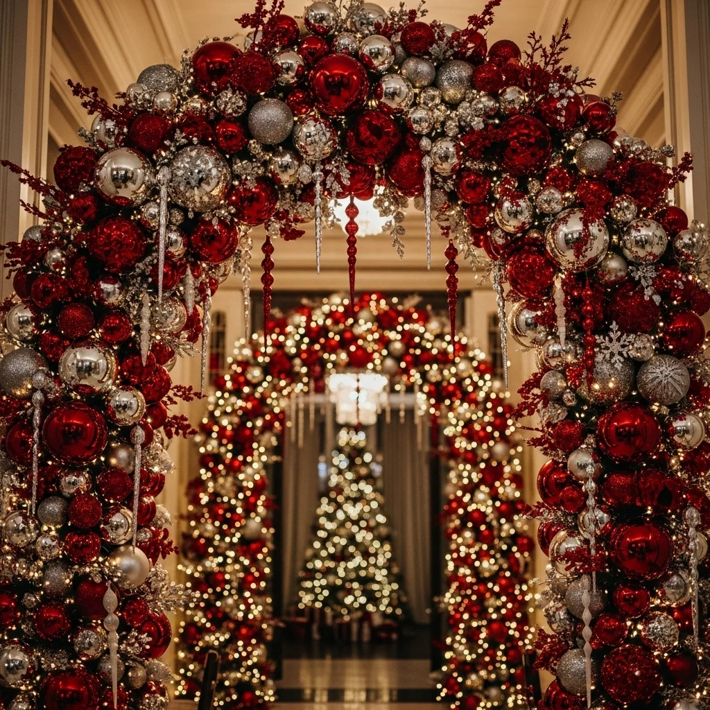 Full Ornament-Draped Archway for Bold Holiday Drama