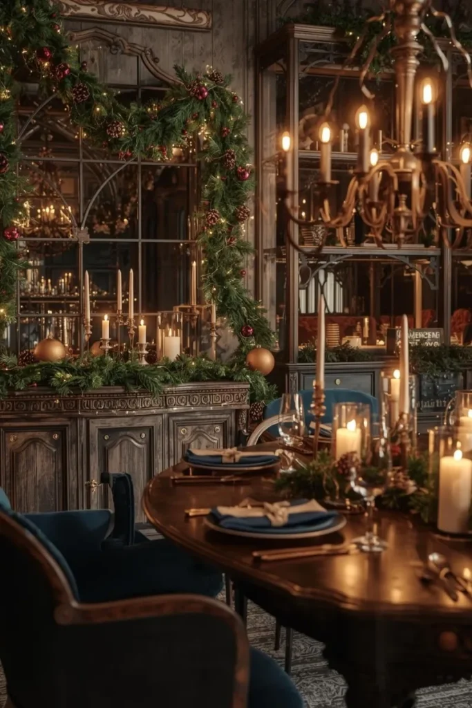 Garland Accents on Sideboards and Shelves