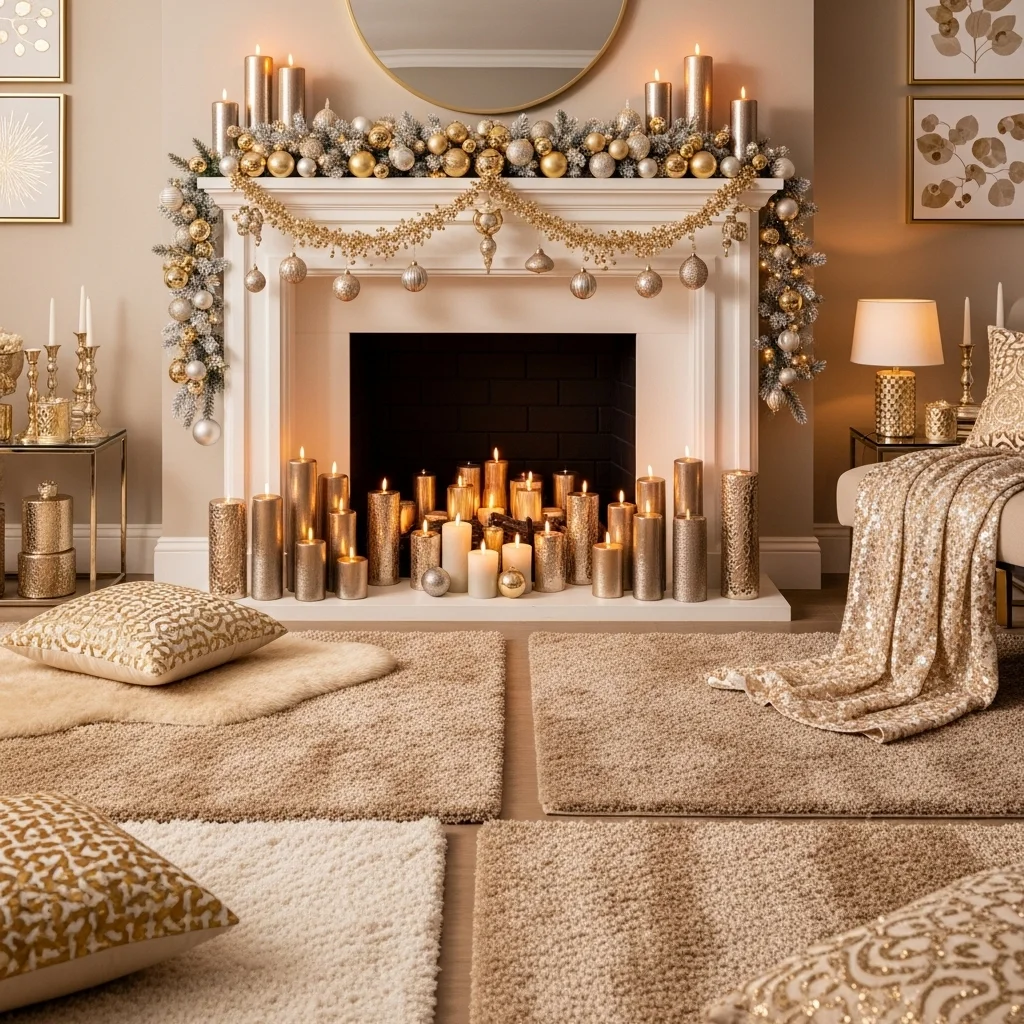 Glam Gold and Champagne Mantel Decor