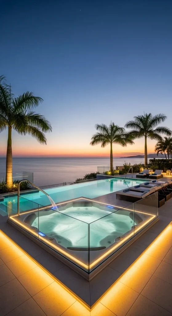  Hot Tub with an Infinity Edge Overlooking the Pool