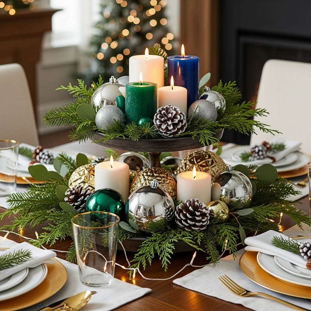  Layered Tray With Metallic and Greenery Elements