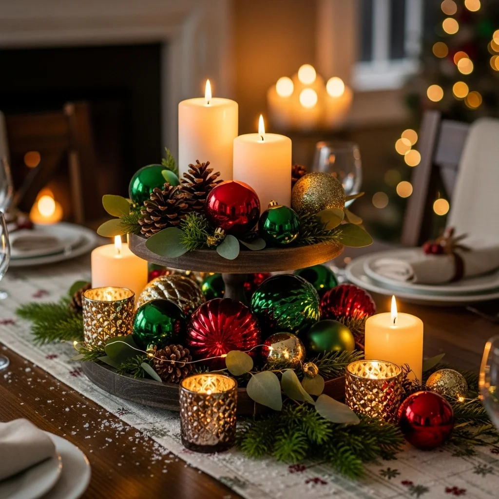 . Layered Tray With Seasonal Ornaments