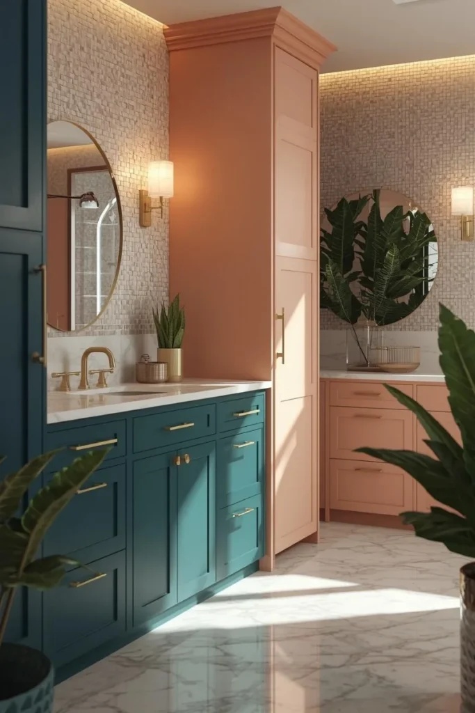 Painted Bathroom Cabinets for a Pop of Color