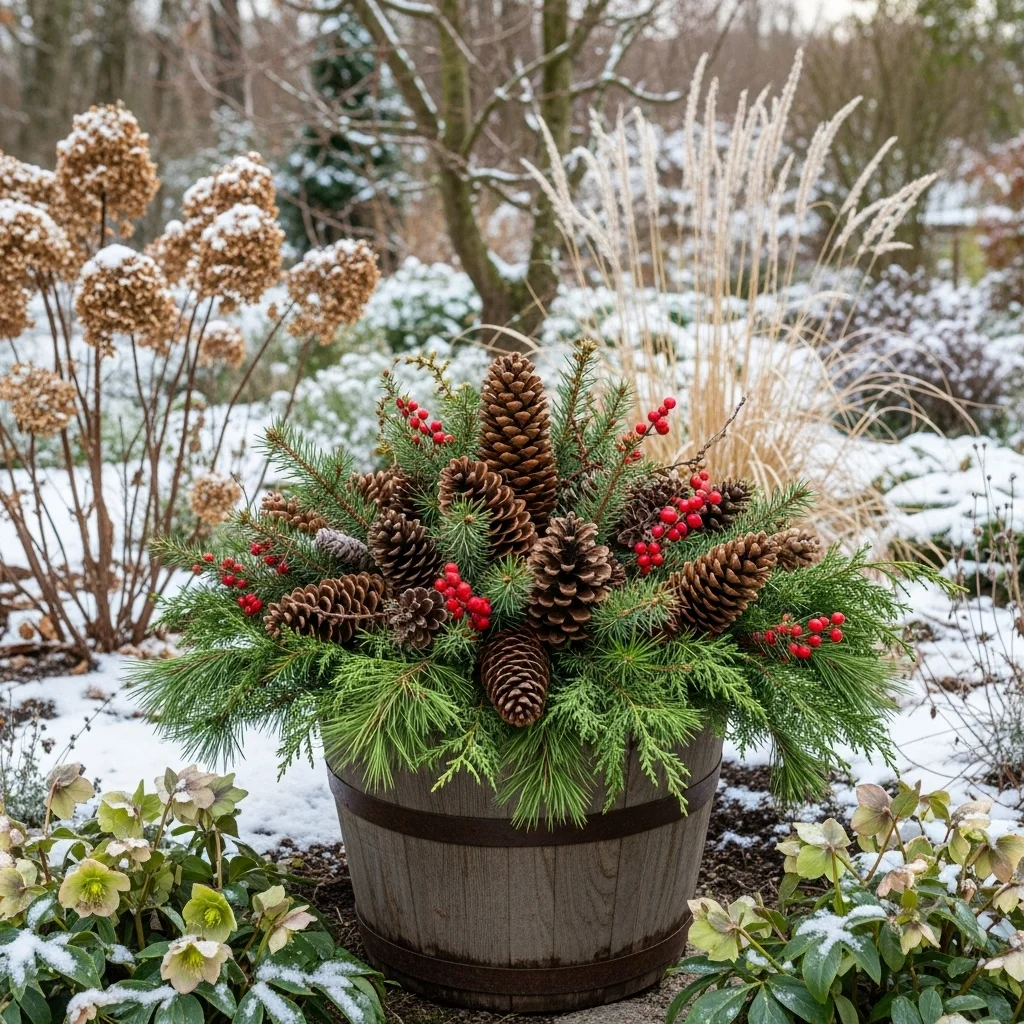Pinecone-Filled Planters