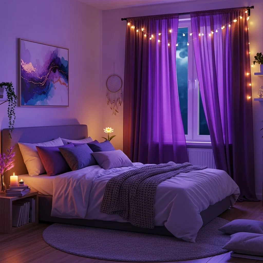  Purple Curtains with Twinkling Fairy Lights