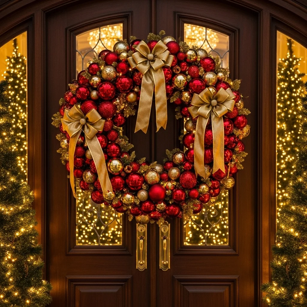  Red and Gold Ornament Wreath