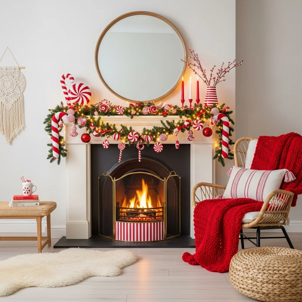  Red and White Candy Cane Mantel