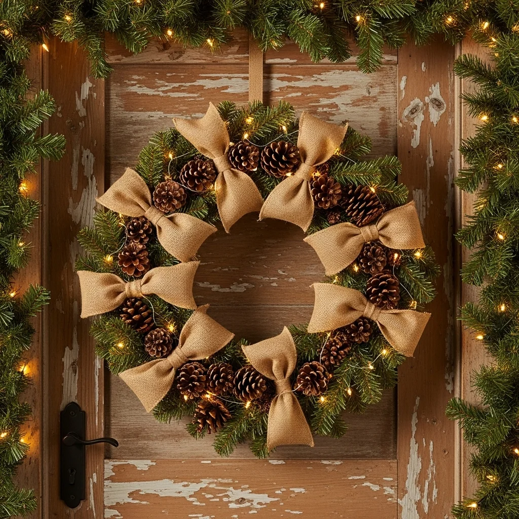 Rustic Burlap and Pine Wreath