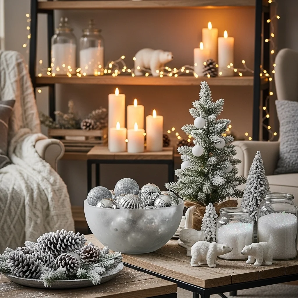 Snowy or Frosted Décor Pieces