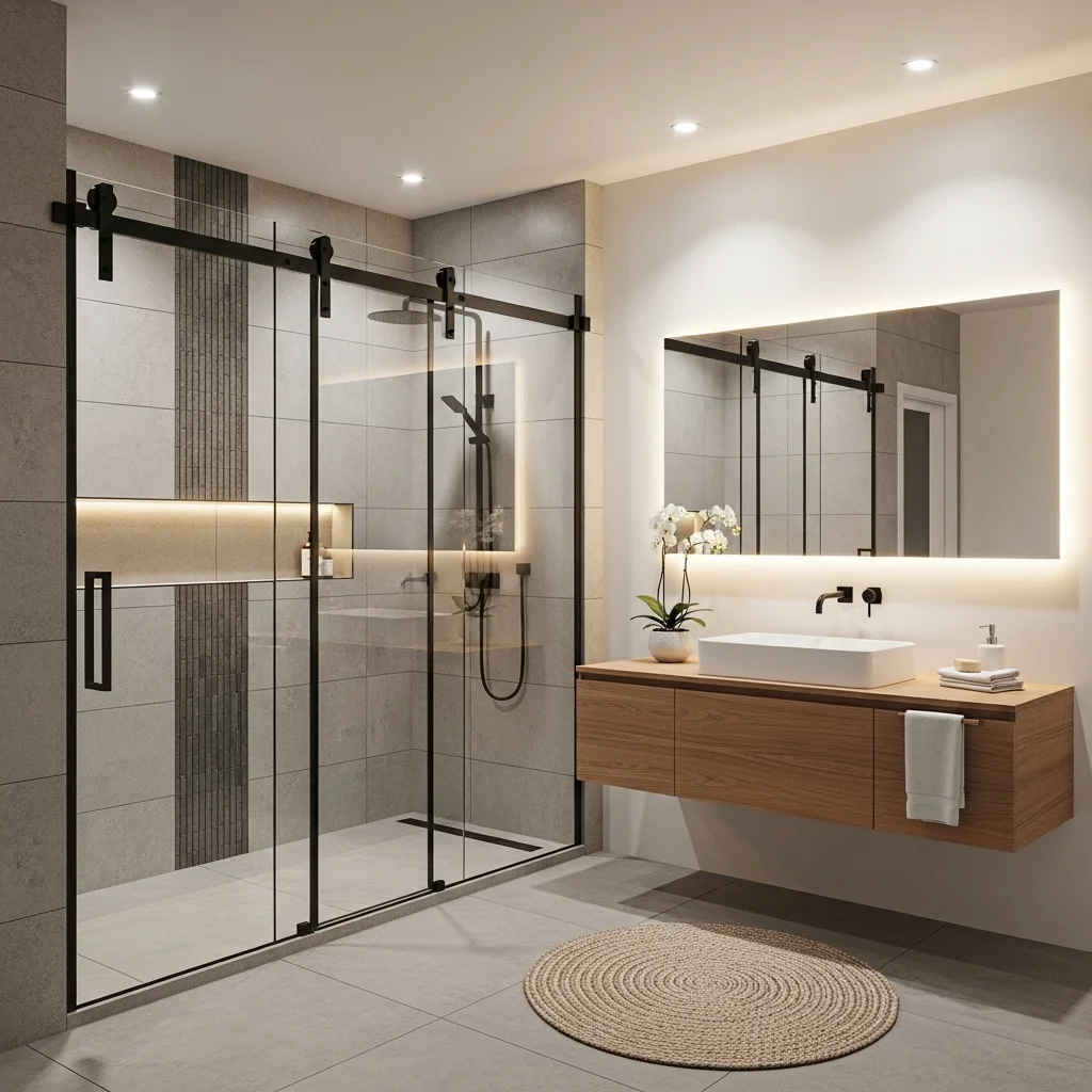 Use a Sliding or Barn-Style Shower Door