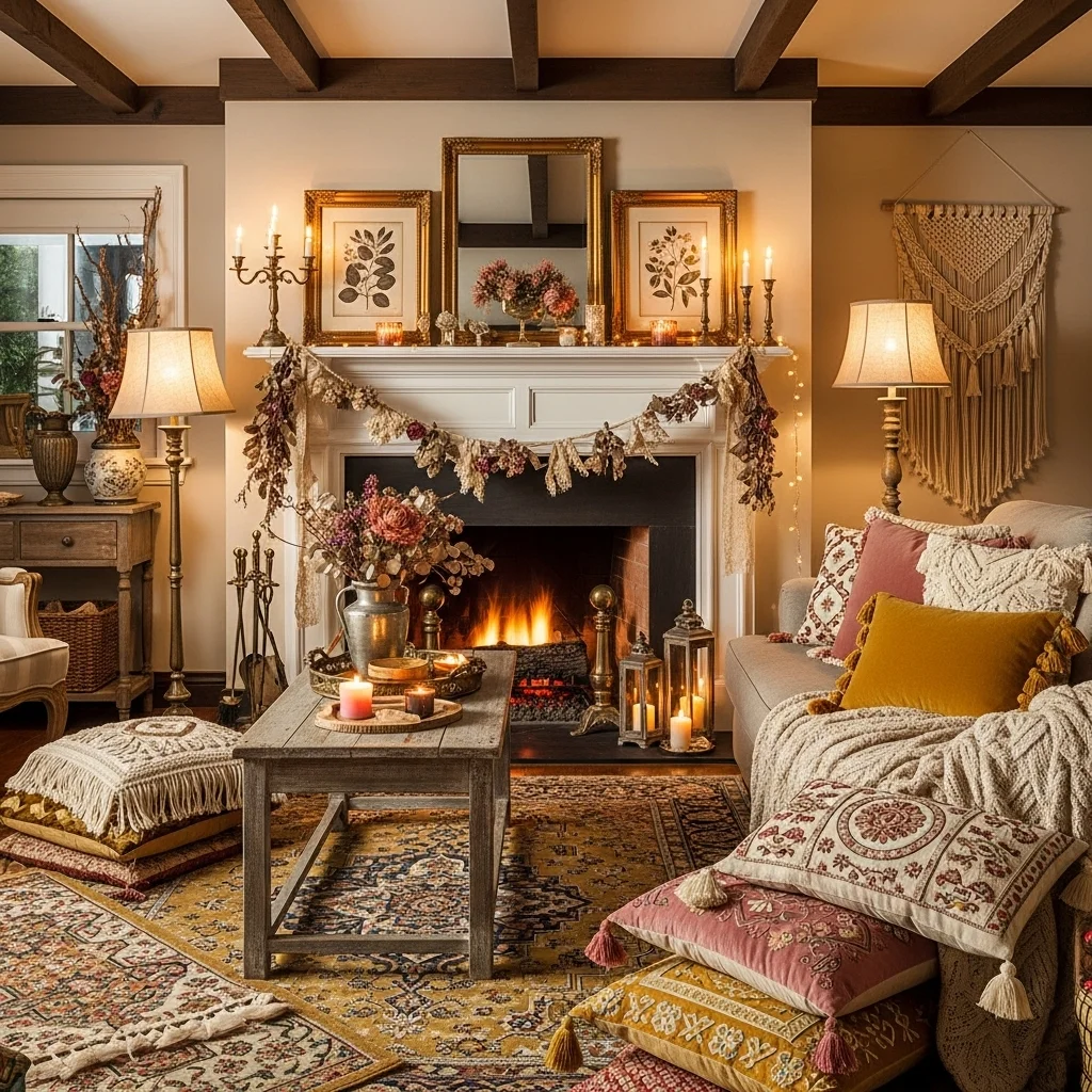 Vintage-Inspired Fireplace Decor