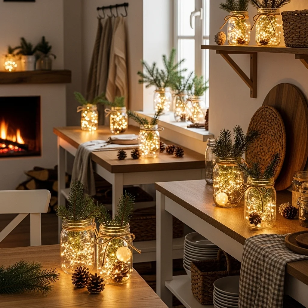Warm White Lights in Mason Jars