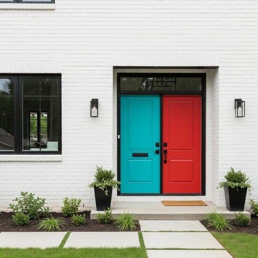  White Brick with Colorful Doors