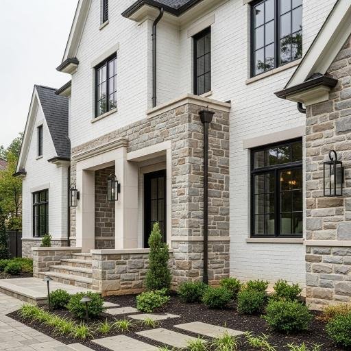  White Brick with Stone Accents
