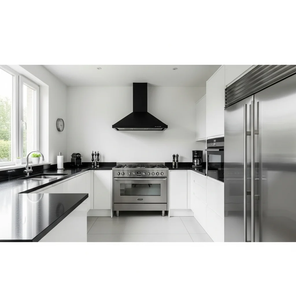 White Cabinets with Black Hood
