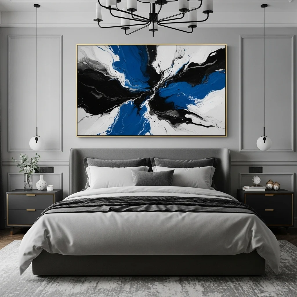 Add Black-and-Blue Abstract Artwork
