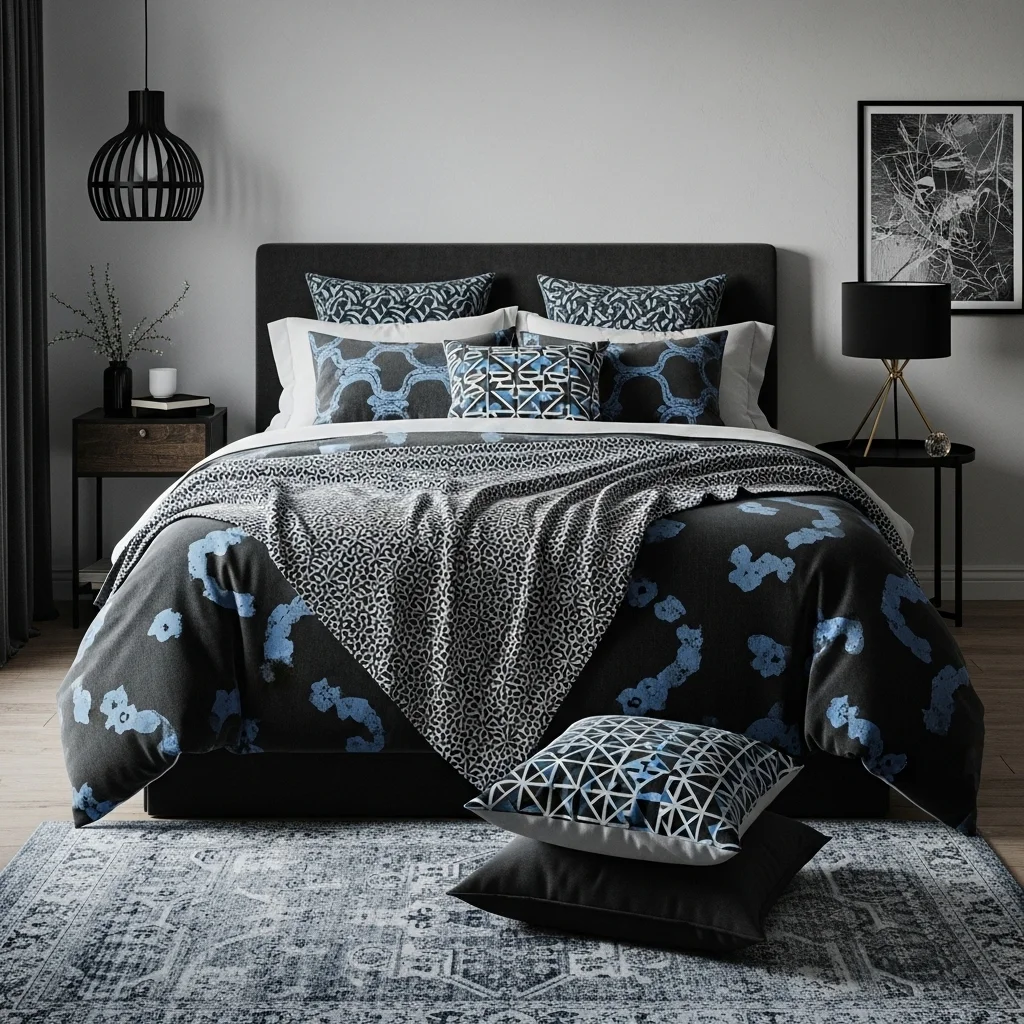 Add Black and Blue Patterned Textiles