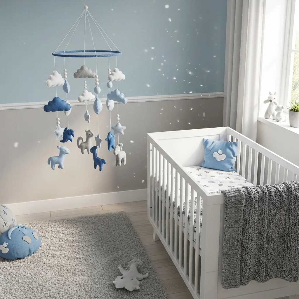 Add Blue and Grey Mobiles or Hanging Décor