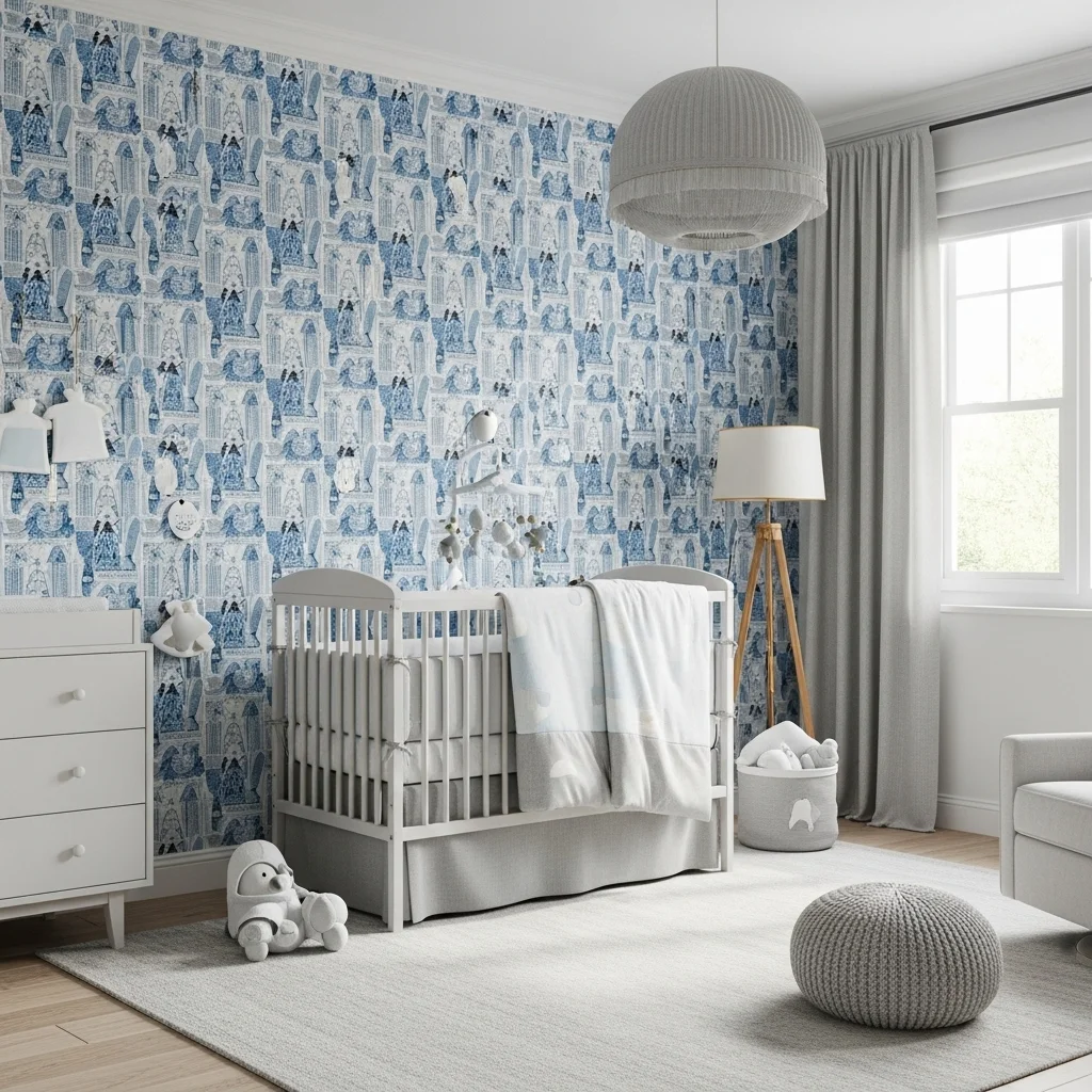  Add Blue and Grey Patterned Wallpaper
