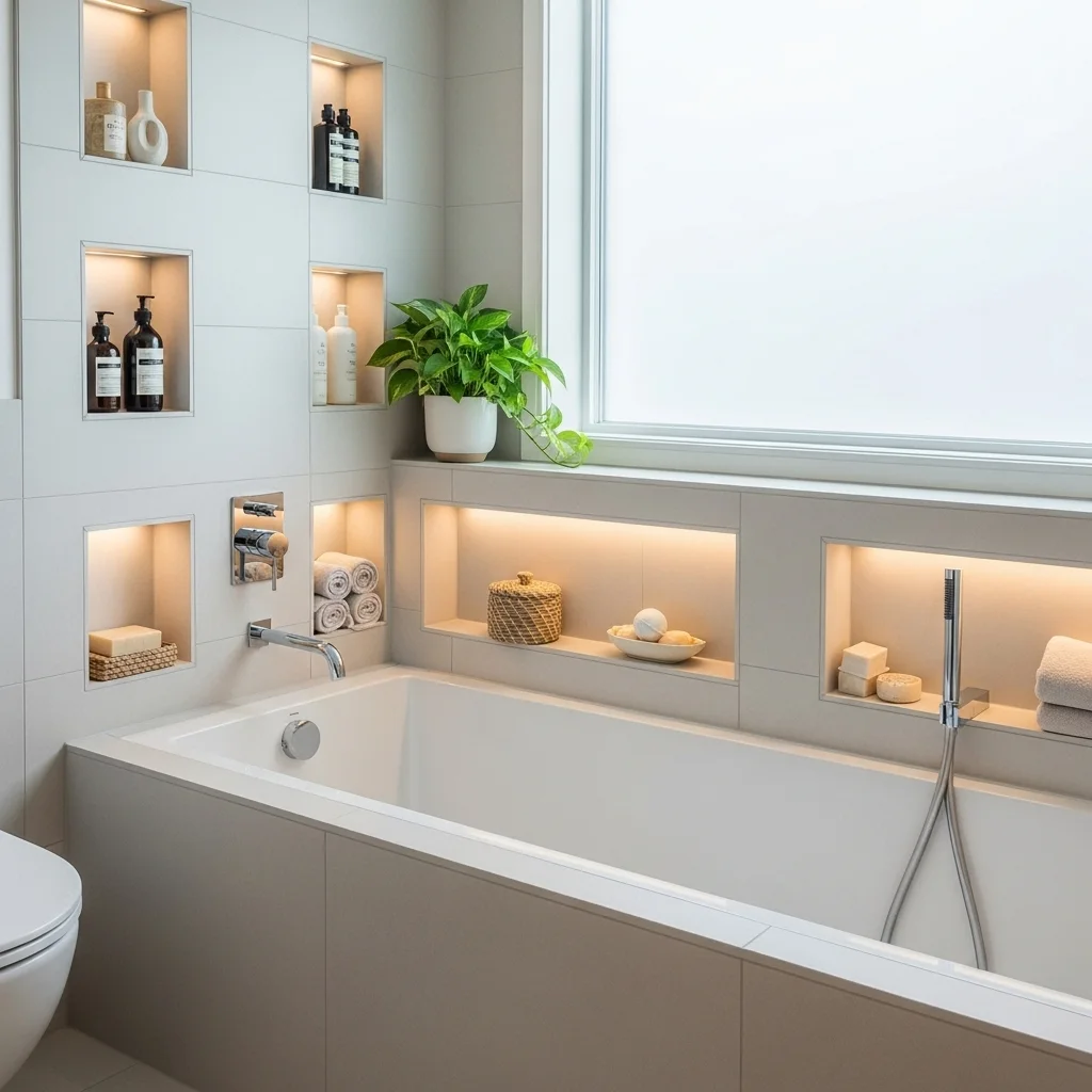 Add Built-In Shelves Within the Tub Surround
