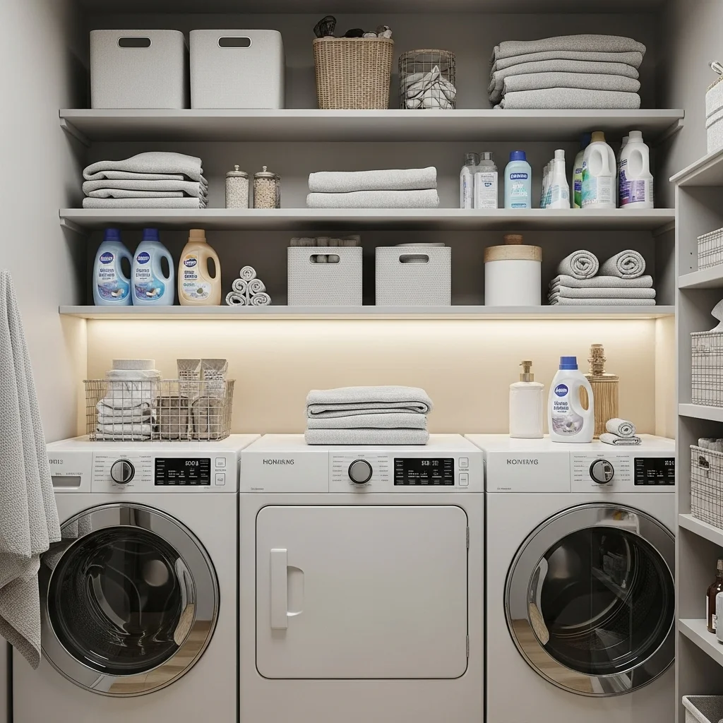 Add Floating Shelves Above the Washer and Dryer