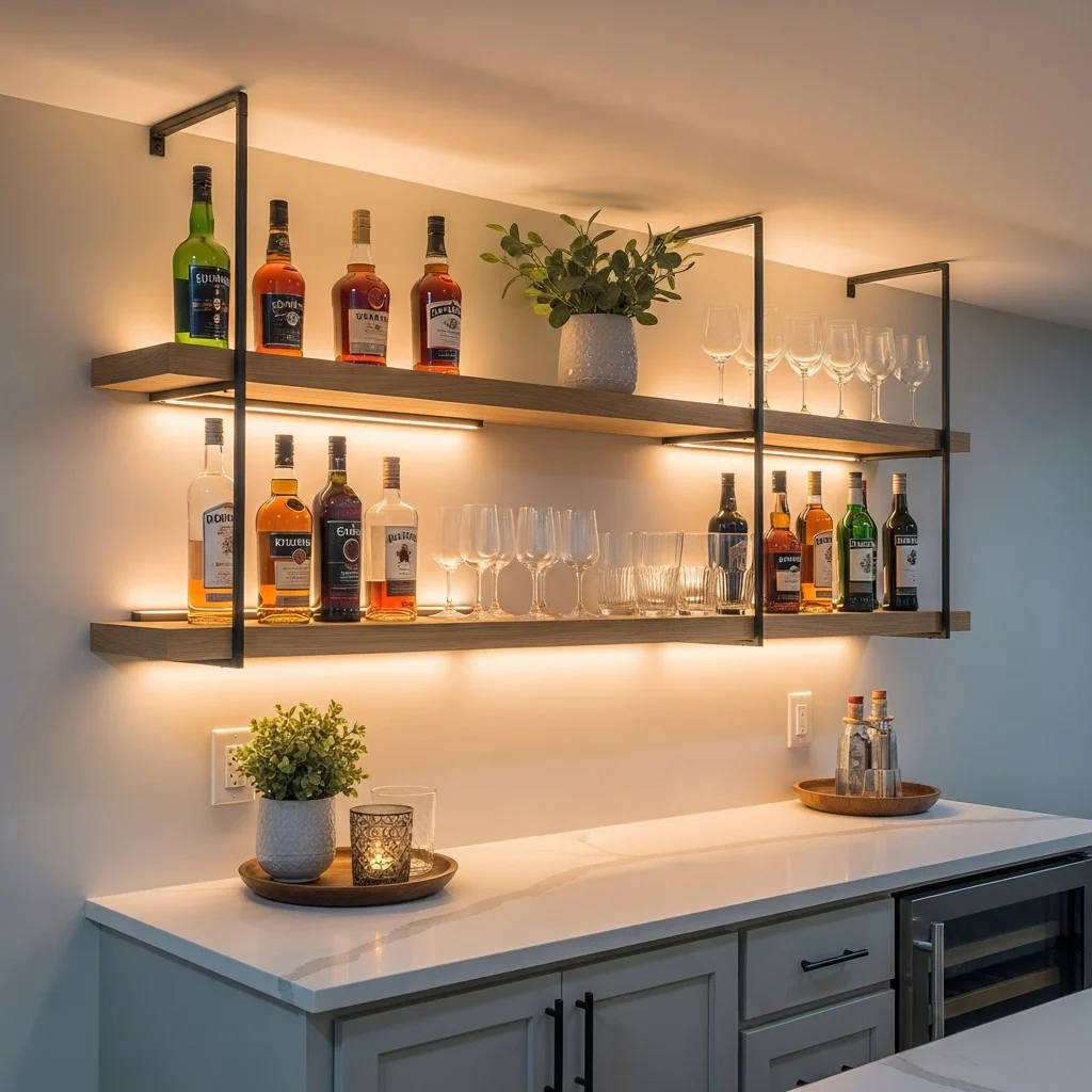 Add Floating Shelves for Bottle Display