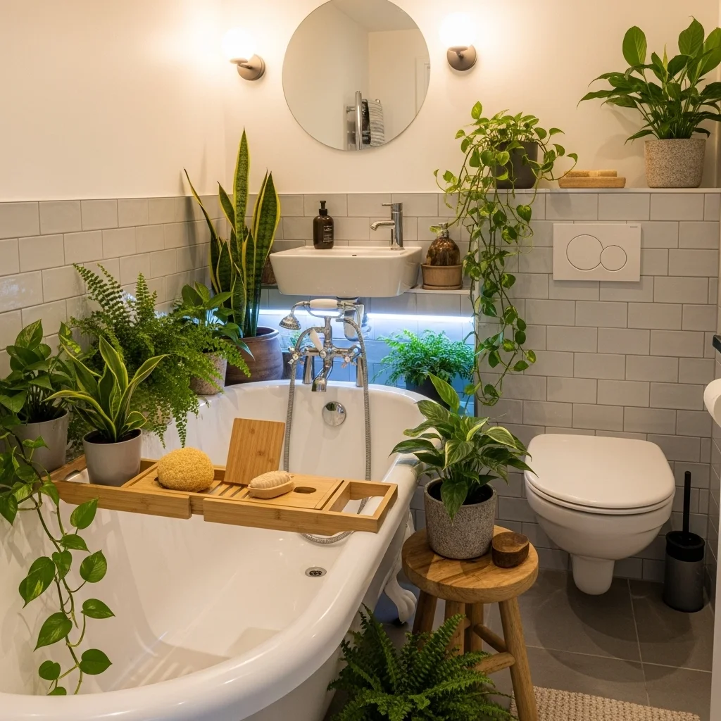 Add Greenery or Natural Accents Around the Tub Add a Corner Tub for Tight Layouts