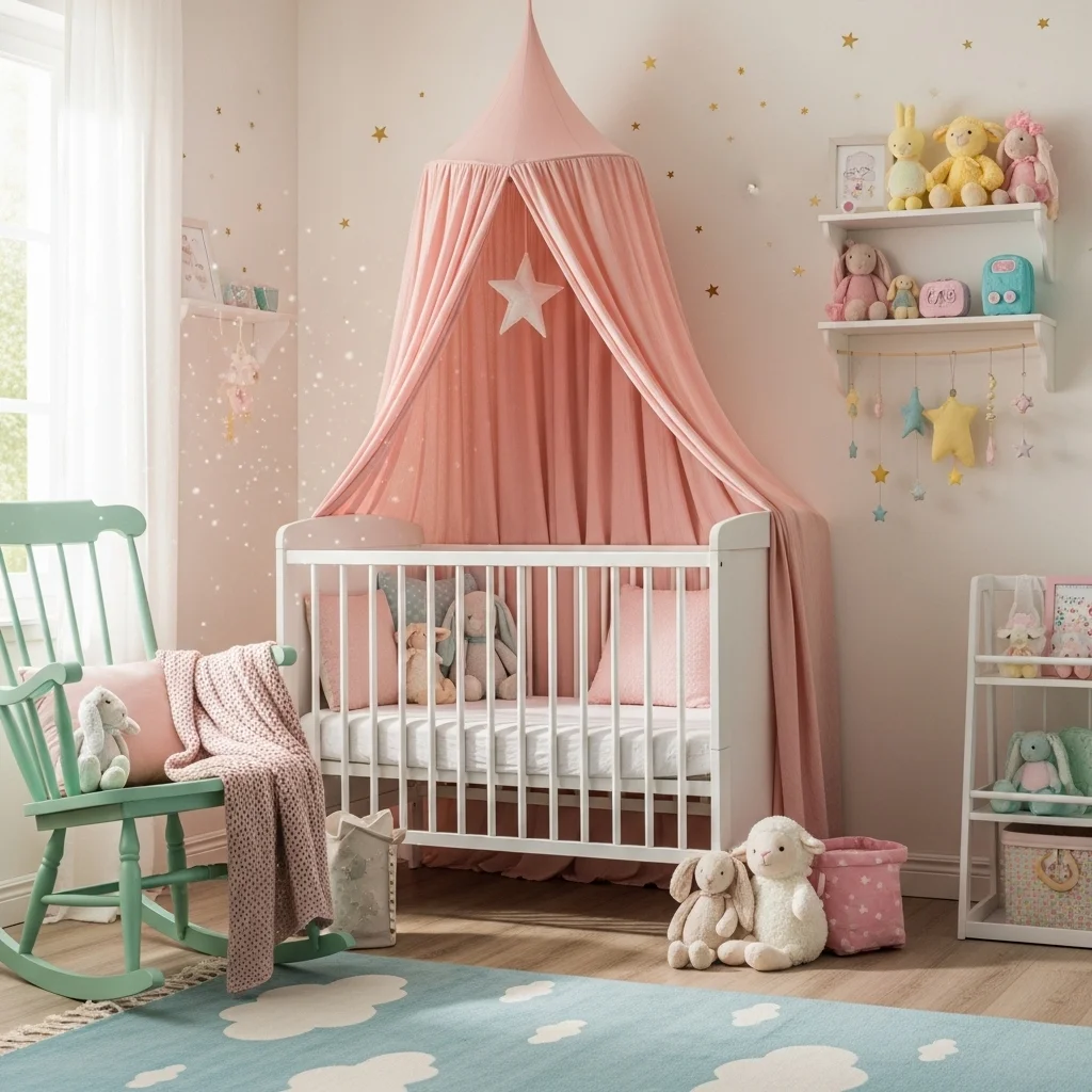 Add Pink Canopy Draping Over the Crib