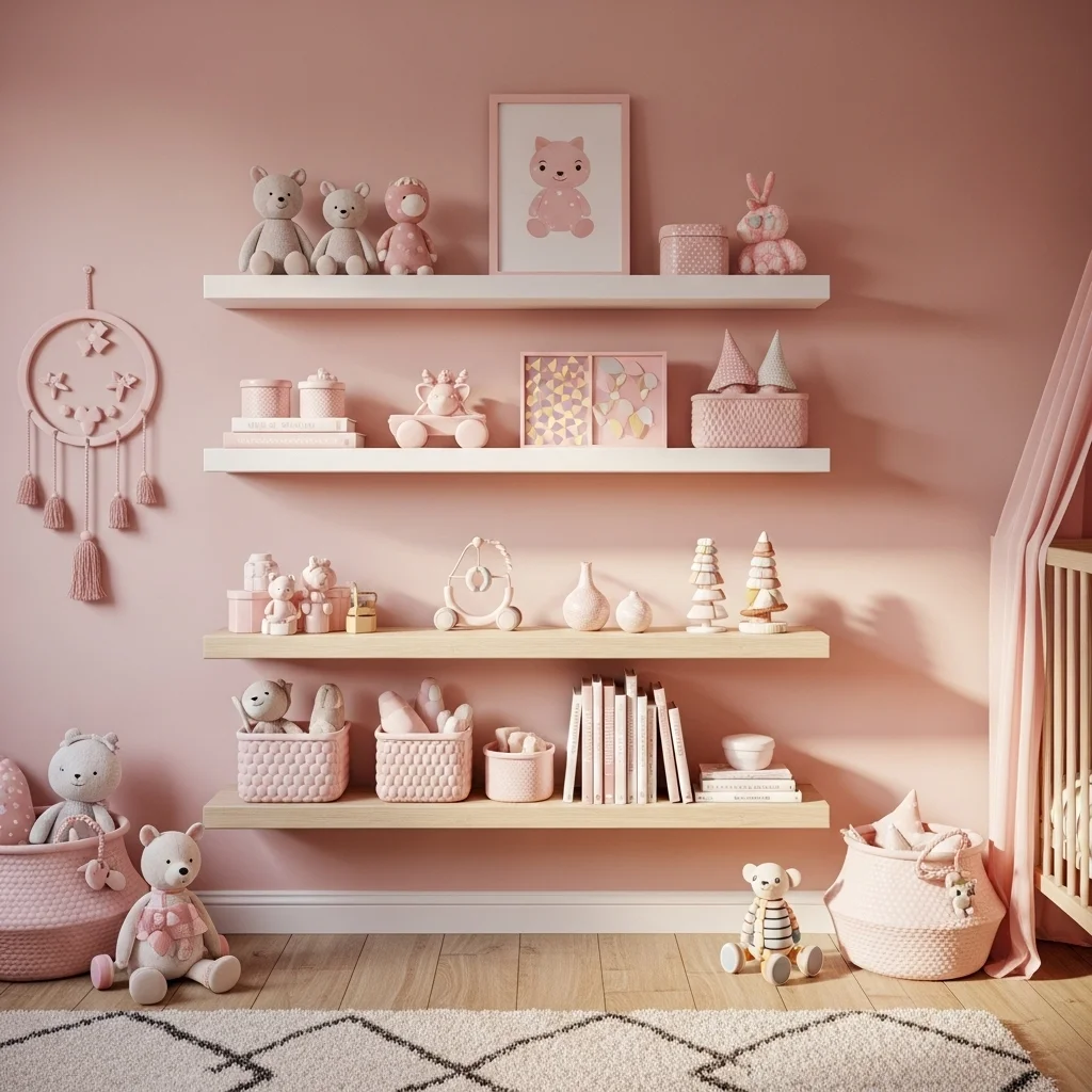 Add Pink-Themed Shelving Décor