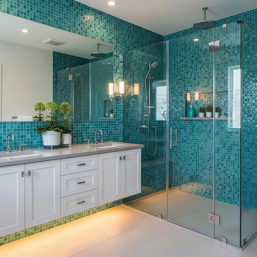 Add Teal Mosaic Tiles for Artistic Detail