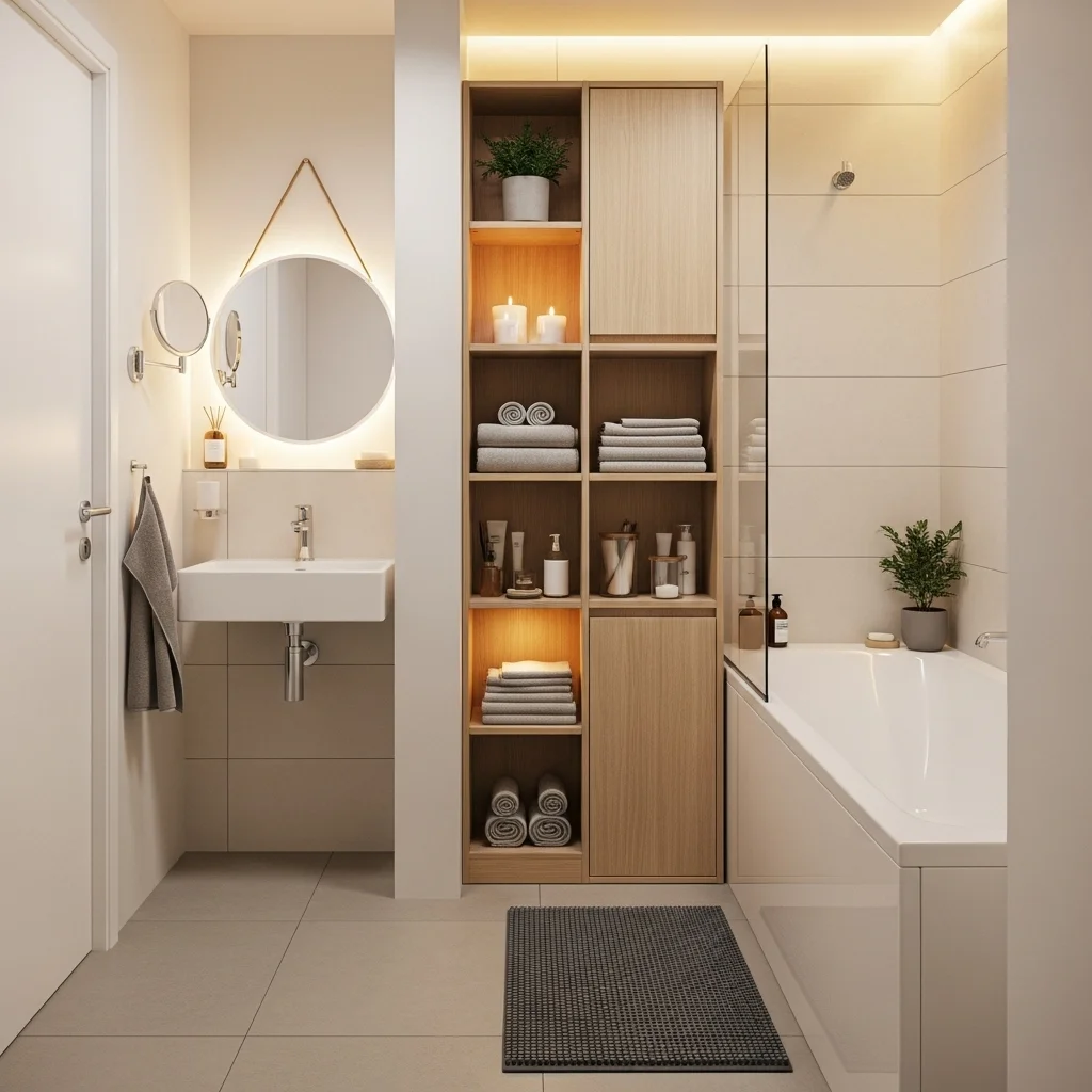  Add Vertical Storage Cabinets Beside the Tub