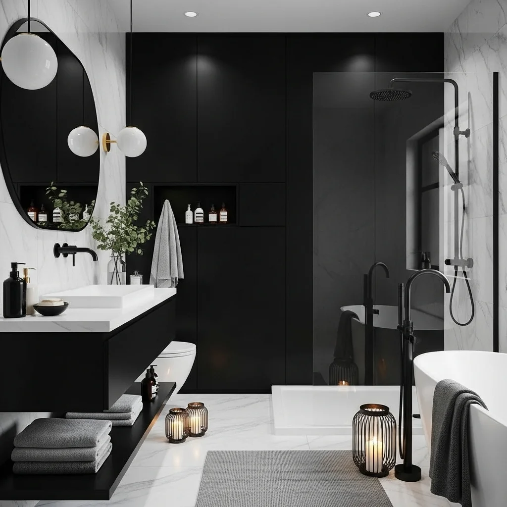 Add a Black Wall in the Bathroom for a Luxe Spa Feel