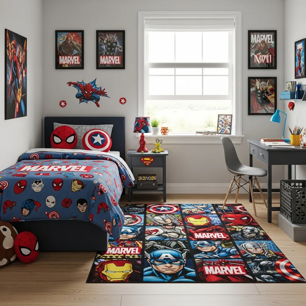 . Add a Marvel Rug for Soft, Themed Comfort