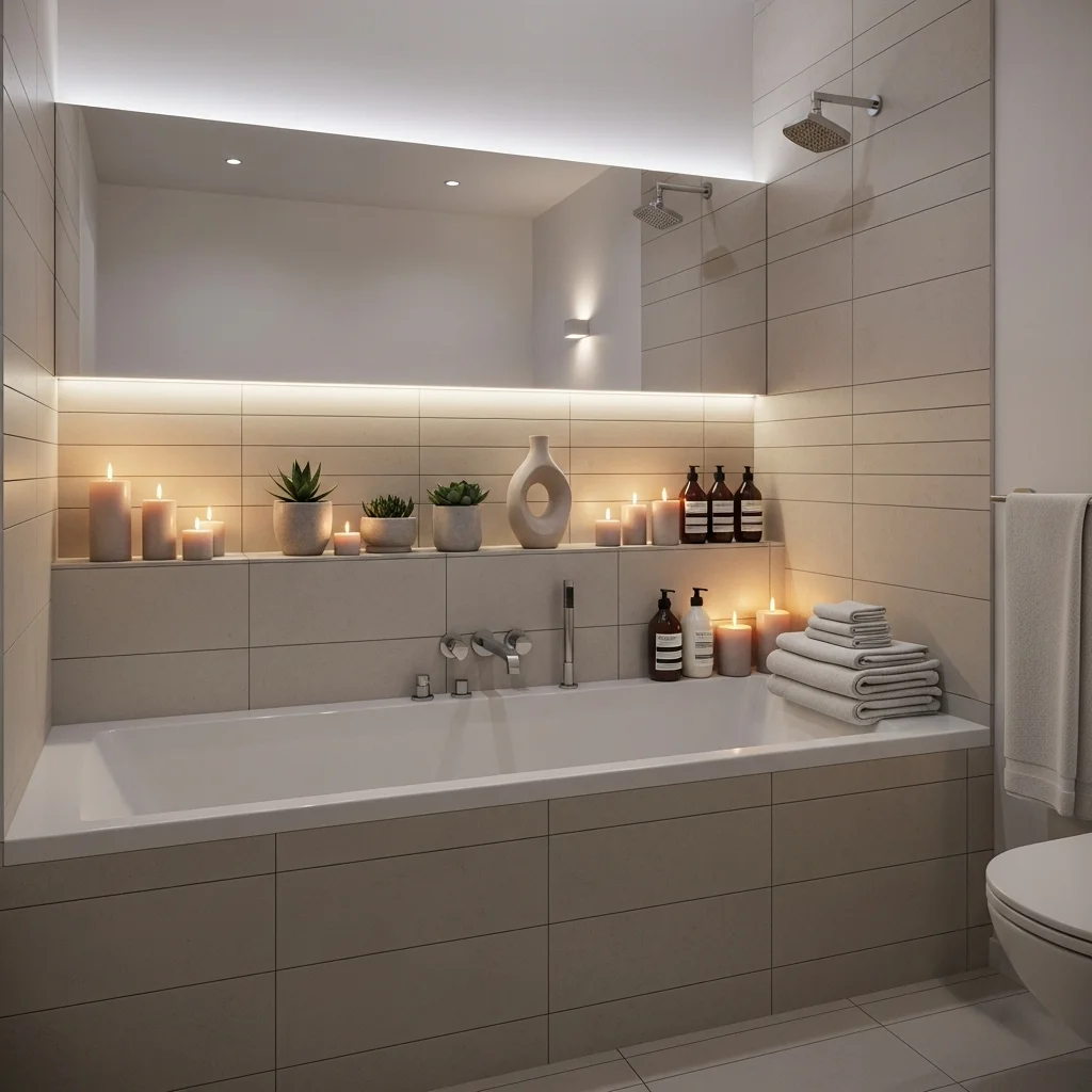 Add a Shelf Ledge Behind the Tub