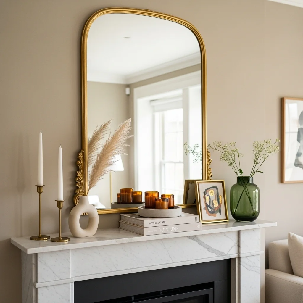 Add a Statement Mirror Above the Mantel