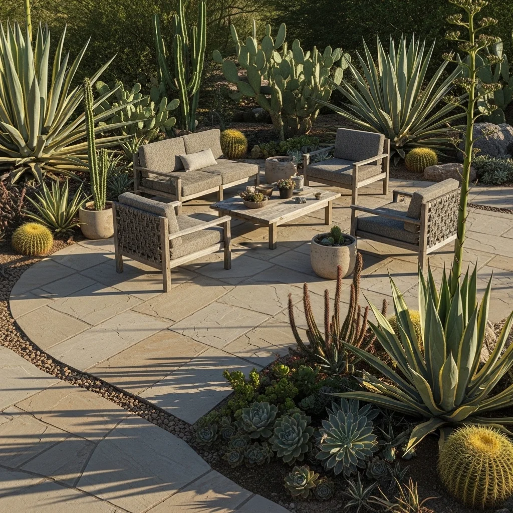Add a Stone Patio With Desert Plants