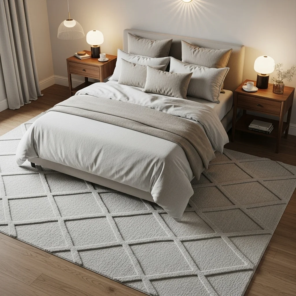 Add a Textured Area Rug Under the Bed