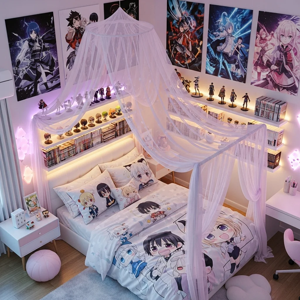 Add an Anime-Inspired Bed Canopy or Sheer Drape