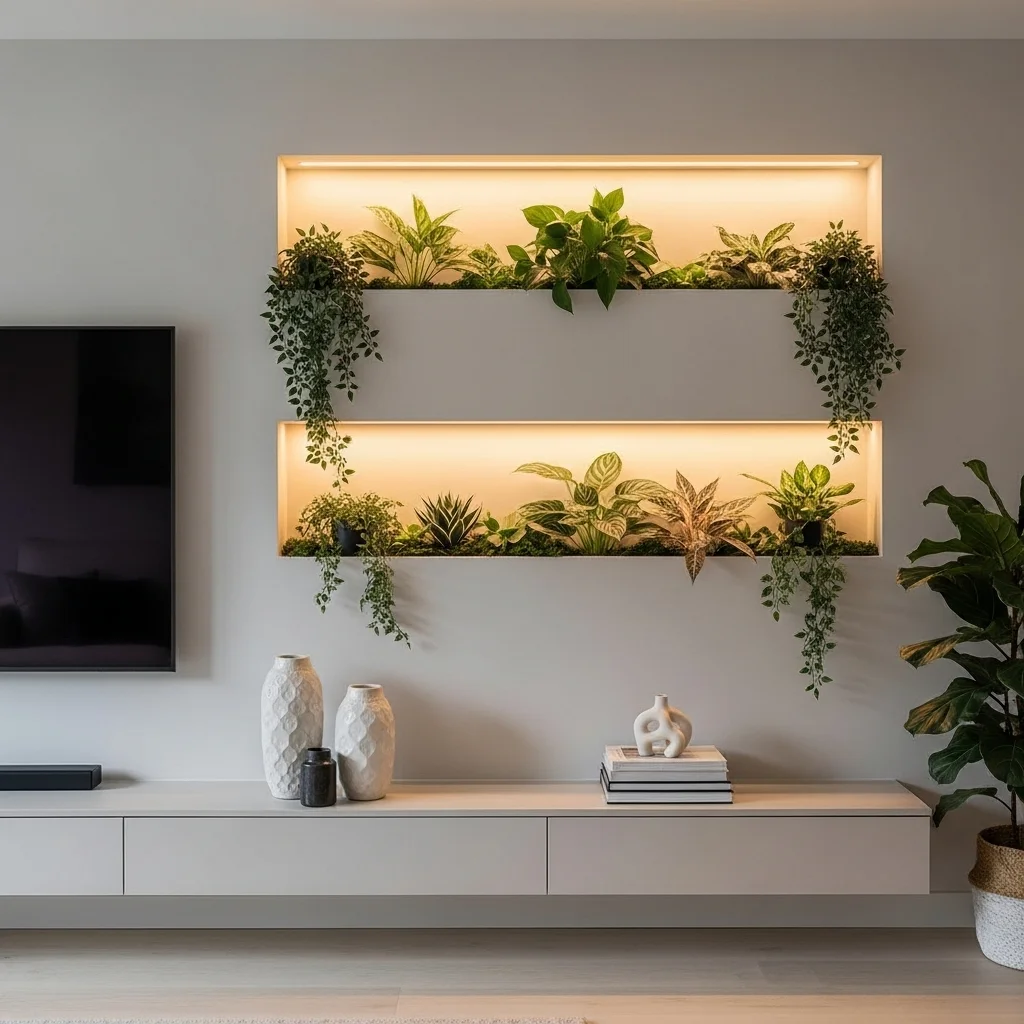 Backlit Niche with Plants